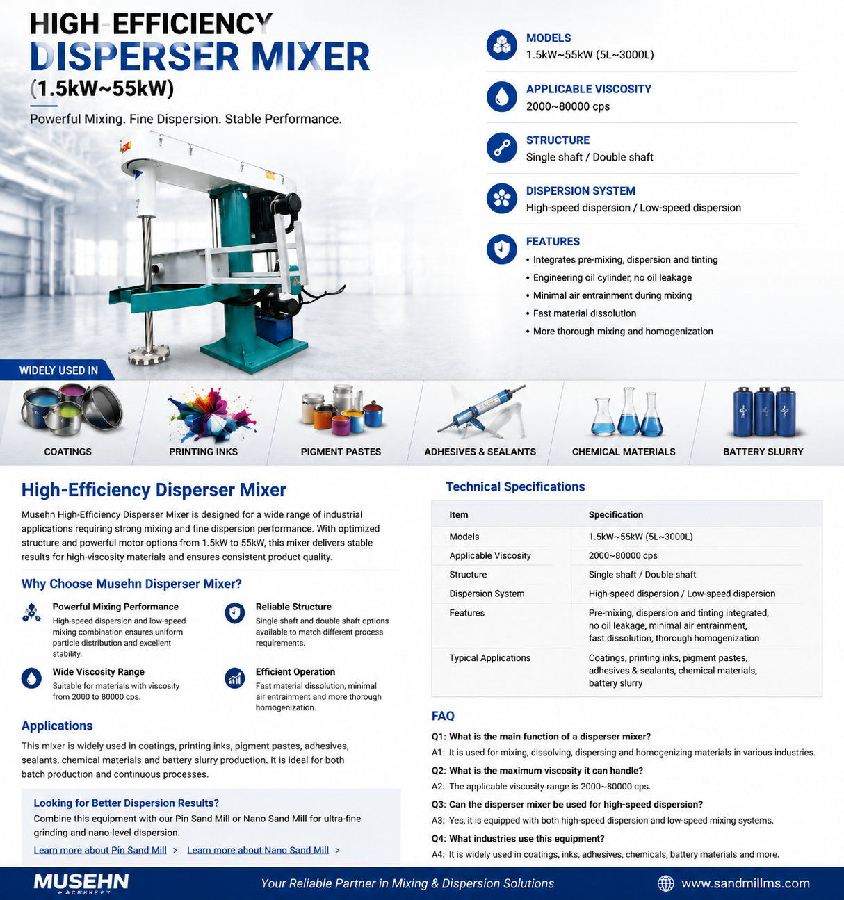 High Efficiency Disperser Mixer for Industrial Mixing and Dispersion